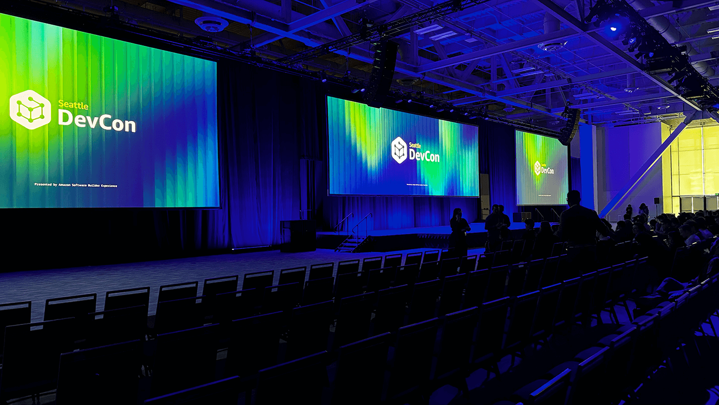 The main stage at Seattle DevCon, an internal Amazon engineering conference, where the research was presented